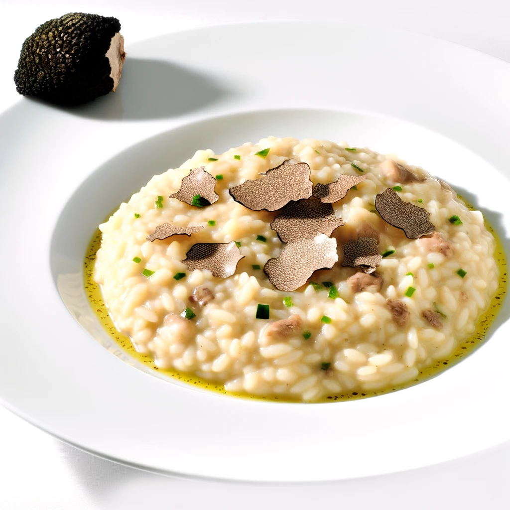 A luxurious take on the classic Italian risotto, Risotto, Rossini Style, infuses creamy Arborio rice with the decadence of Rossini's gourmet preferences. This rich dish incorporates finely chopped truffles and generous pieces of foie gras, blending seamlessly with the creamy, buttery rice. The risotto is cooked slowly to achieve a perfect creamy texture, with each grain of rice absorbing the flavors of a rich broth and the added luxury ingredients. To finish, the risotto is elegantly garnished with additional truffle shavings and a light drizzle of high-quality olive oil, presenting a dish that is as visually appealing as it is delicious, embodying the opulence and sophistication of Rossini's culinary artistry.